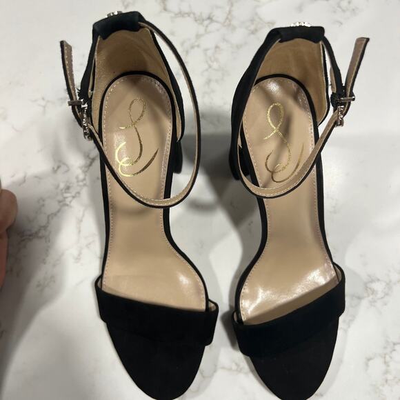 New Sam Edelman Yaro Sandals Black Suede Ankle-Strap Block Heel Sz 9 - Picture 8 of 9